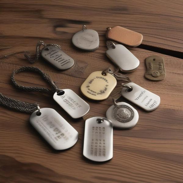 Various Men's Dog Tags in Different Shapes and Materials