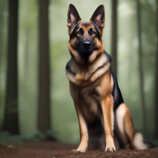 Mighty M Dog Names: A German Shepherd stands proudly.