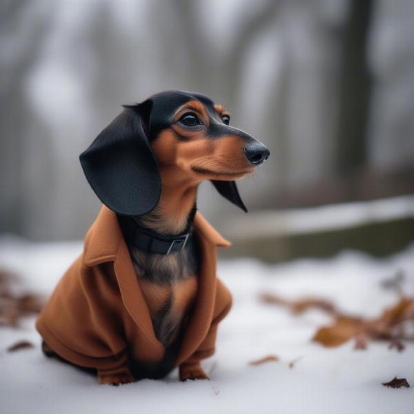 Mini Dachshund Wearing a Coat