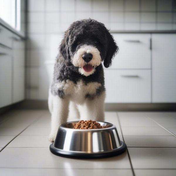 Mini Portuguese Water Dog Eating