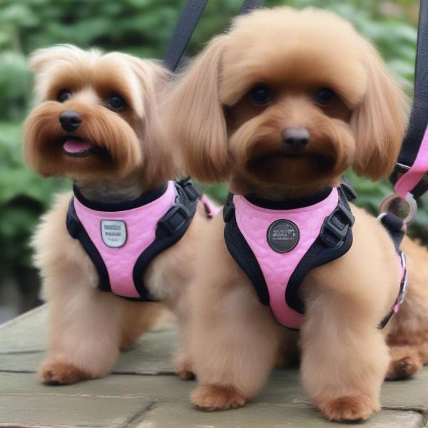 Miniature Dog Wearing a Harness