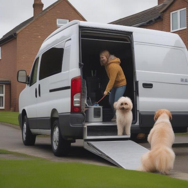 Mobile dog grooming van parked outside a house in Leeds