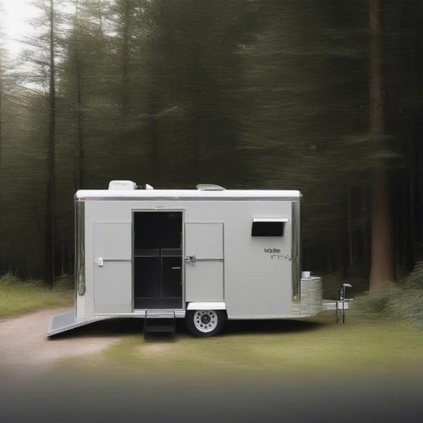 Exterior view of a mobile dog grooming trailer