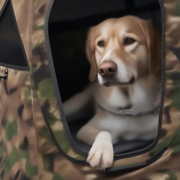 Close-up view of the features of a Momarsh dog blind