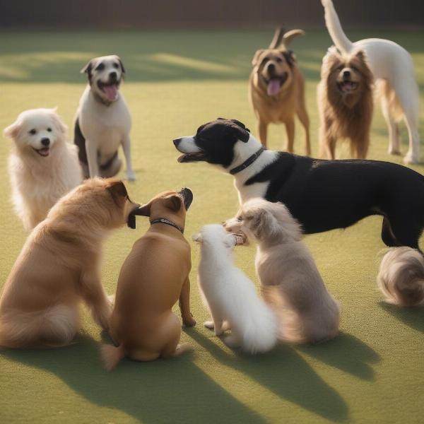 Dogs interacting at a dog park