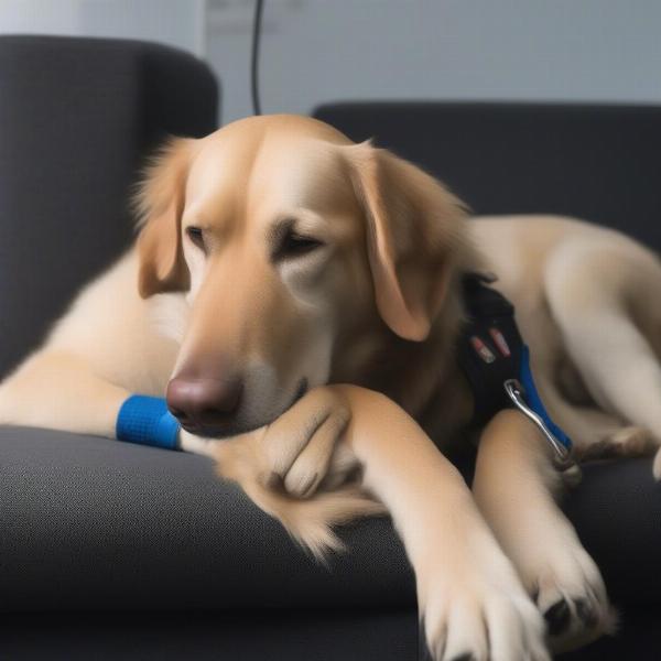 Narcolepsy service dog providing comfort to handler