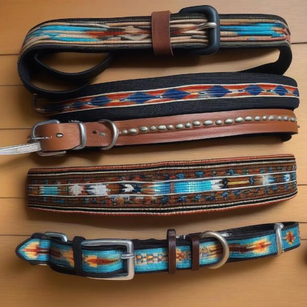 Different sizes of Native American dog collars.