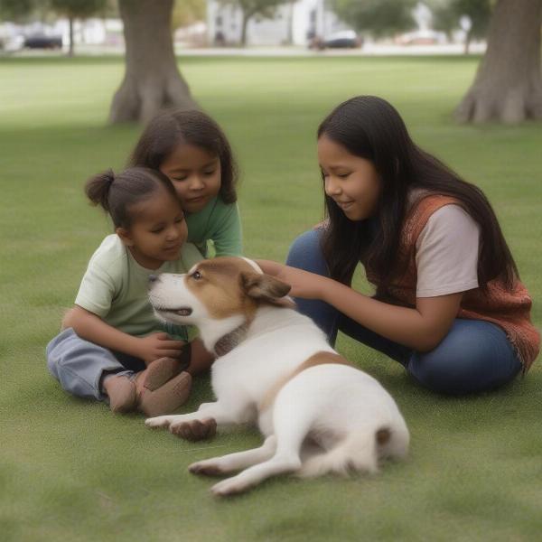 Native American Indian Dog playing with children