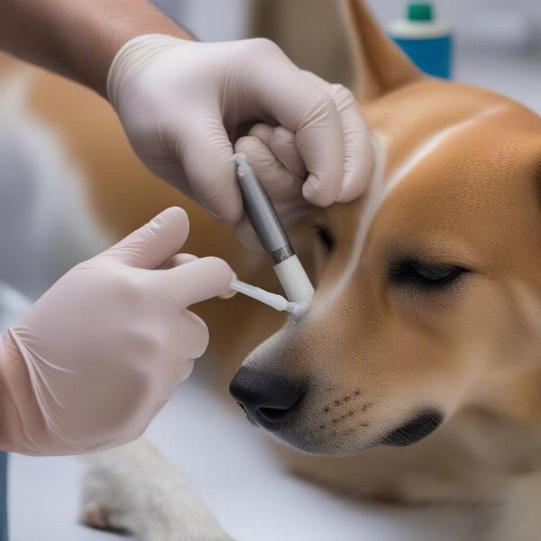 Applying Neo Pred Powder to a Dog's Wound