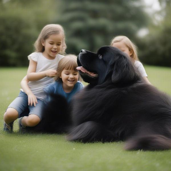 Newfoundland Dog Playing with Children