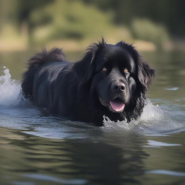 Newfoundland dog swimming in water