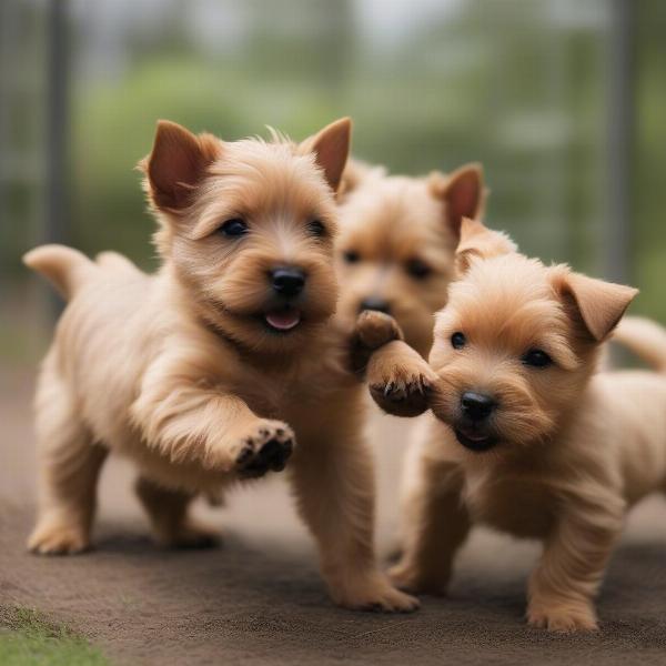 Norwich Terrier puppies playing together