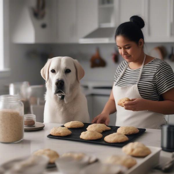 Baking dog scones with owner