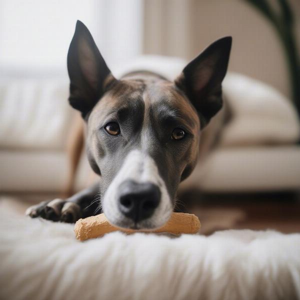 Dog chewing on a nylon bone