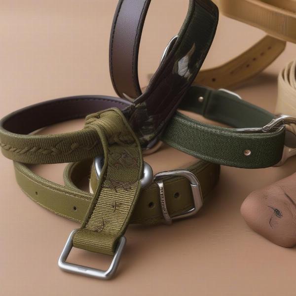 Different materials used to make olive green dog collars