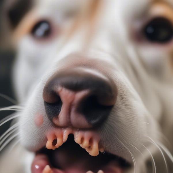 Dog with oral trauma and a white tongue