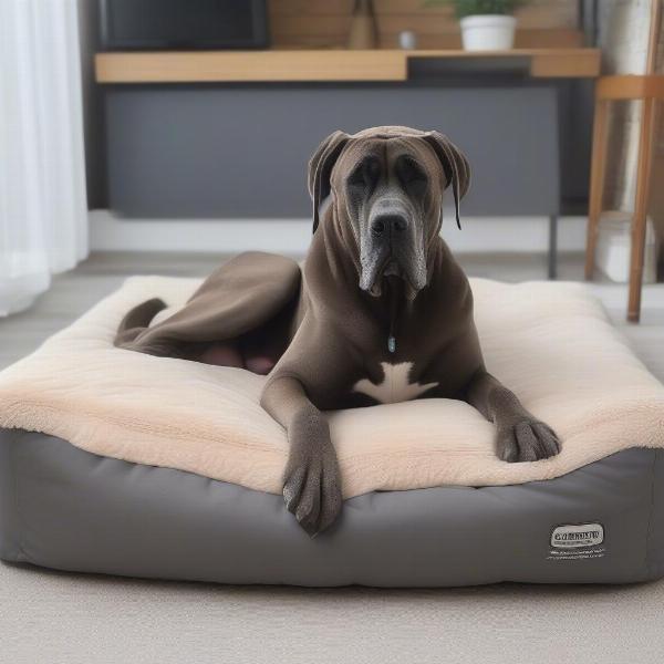 Large dog sleeping comfortably on an orthopedic XL dog bed