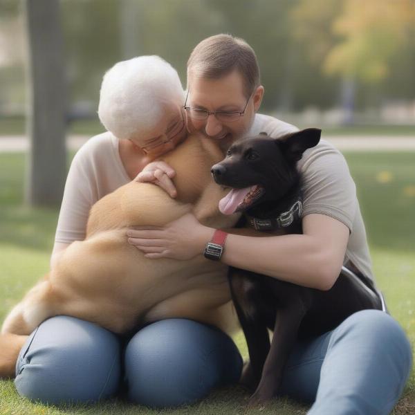 Owner bonding with retired service dog