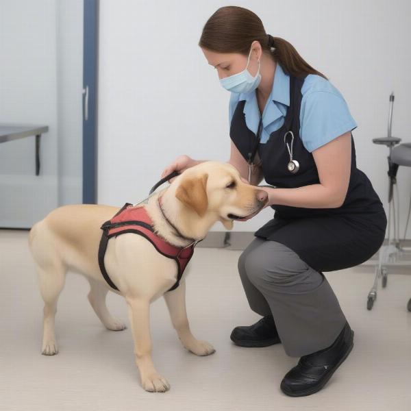 Psychiatric assistance dog receiving veterinary care