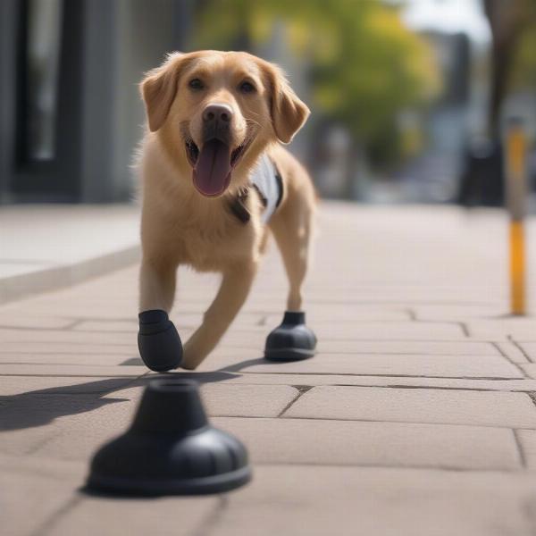 Pawz dog boots protecting a dog's paws from hot pavement