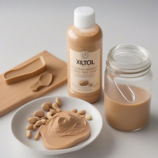 Peanut butter, water, and pet-safe dish soap ingredients for making peanut butter bubbles for dogs