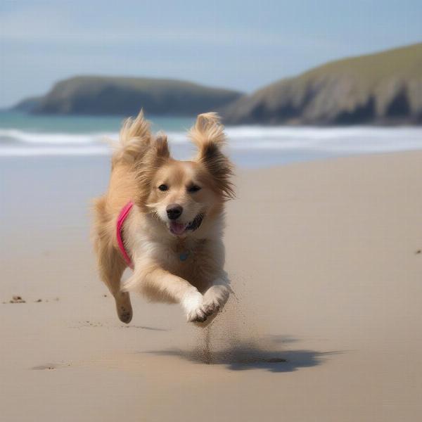 Dogs enjoying the beach in Perranporth