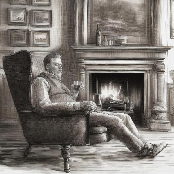 Enjoying a glass of whisky by the fireplace