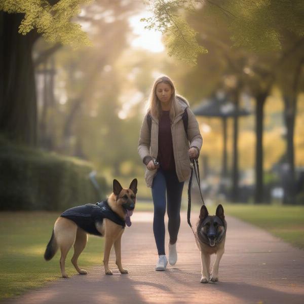 Person with POTS walking with service dog