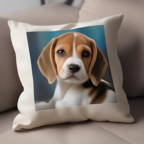 Personalised dog cushion with a photo of a cute puppy