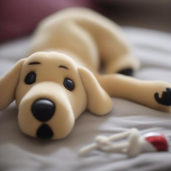 Personalised plush dog toy with a dog's name embroidered on it