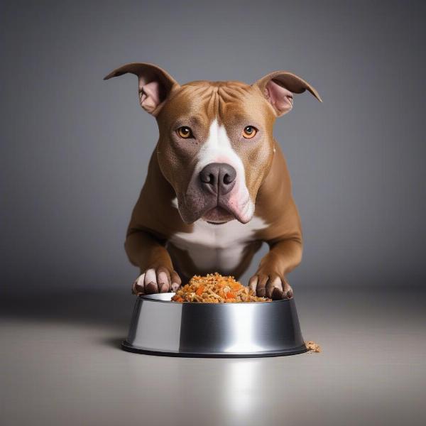 Pitbull eating from a bowl