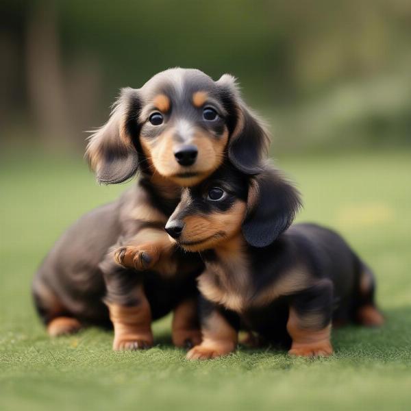 Plush dachshund puppies playing together