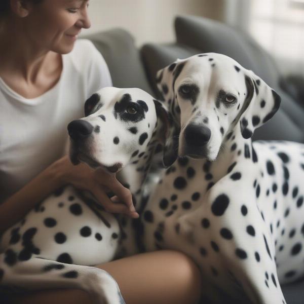 Pointer Dalmatian Mix Cuddling with Owner