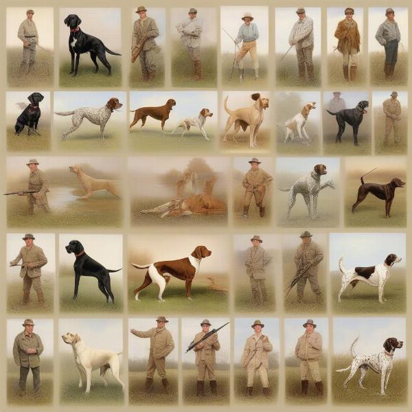 Popular bird dog breeds pointing at game