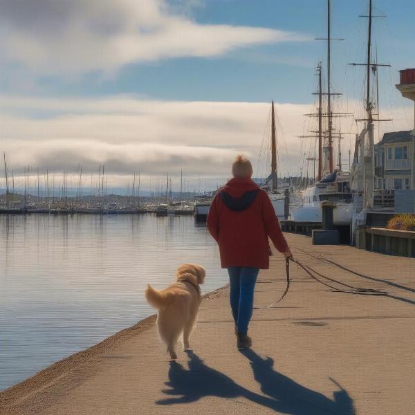 Dog walking along the Port Townsend waterfront