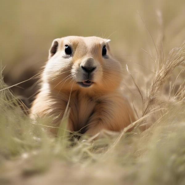 Prairie dog in its burrow