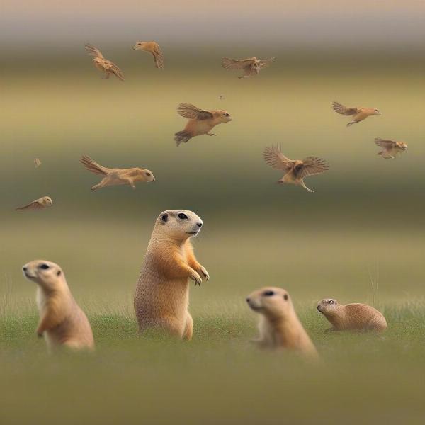 Prairie ecosystem with prairie dogs and predators