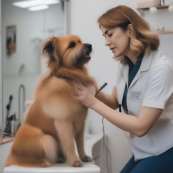 Professional Groomer with Anxious Dog