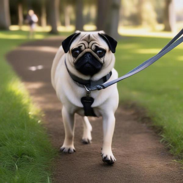 Pug Enjoying a Walk in a New Zealand Park