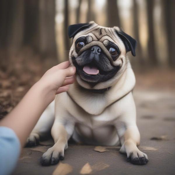 Pug playing with its owner