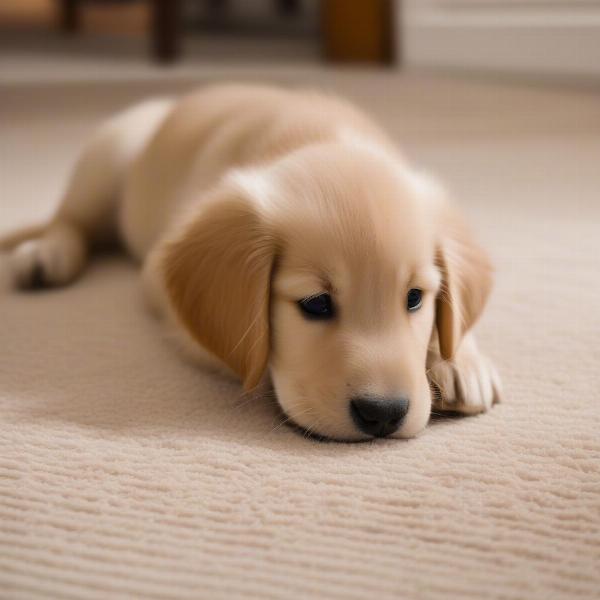 Puppy chewing carpet