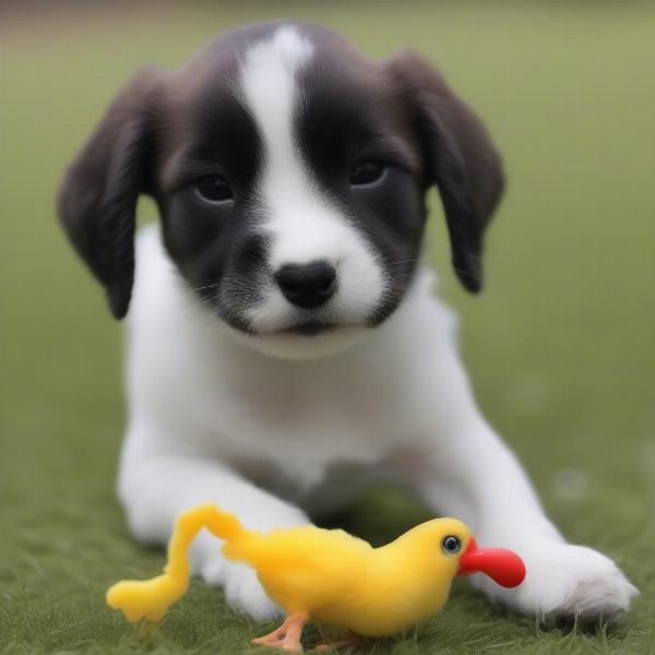 Puppy with a Squeaky Chicken Toy