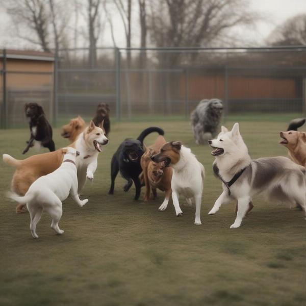 Dogs enjoying playtime at a Puyallup dog boarding facility