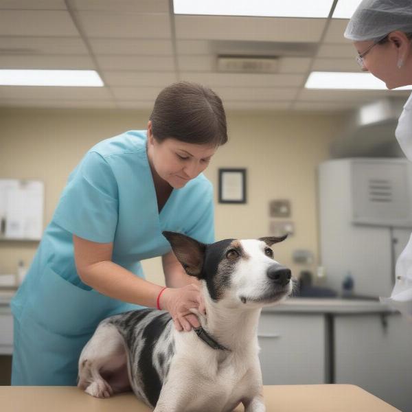 Rat Terrier Cattle Dog Mix Receiving Vet Checkup