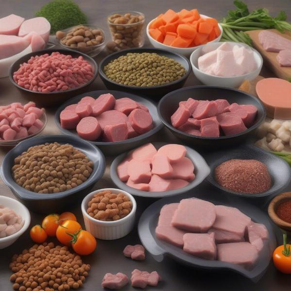 Various types of raw frozen dog food