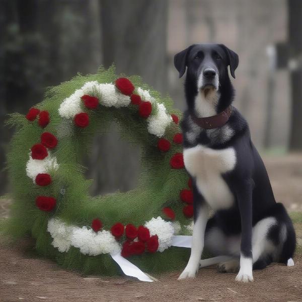 A memorial service is held for fallen war dogs, with soldiers and handlers paying their respects.