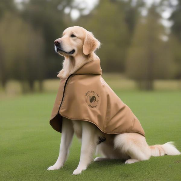 Dog wearing a Repelz-It coat in a grassy field