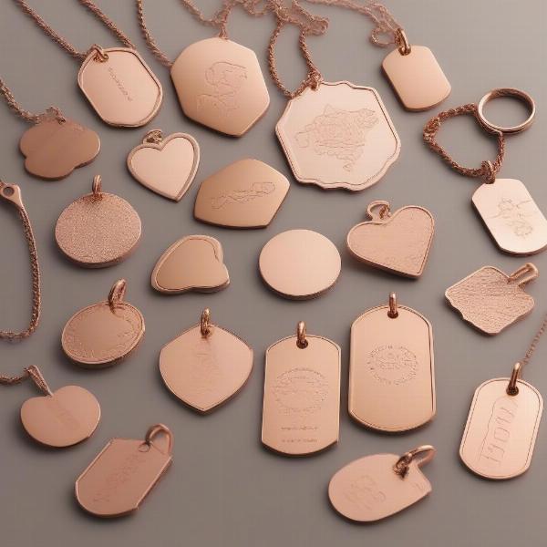 Rose gold dog tags in various styles and shapes