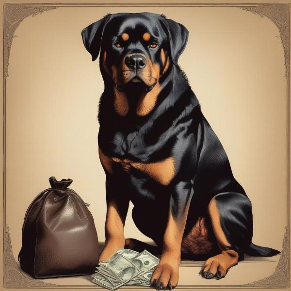 Rottweiler Guarding Money Bag