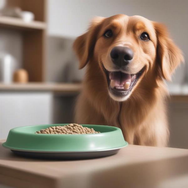 A dog eating Royal Canin Digestive Care dog food